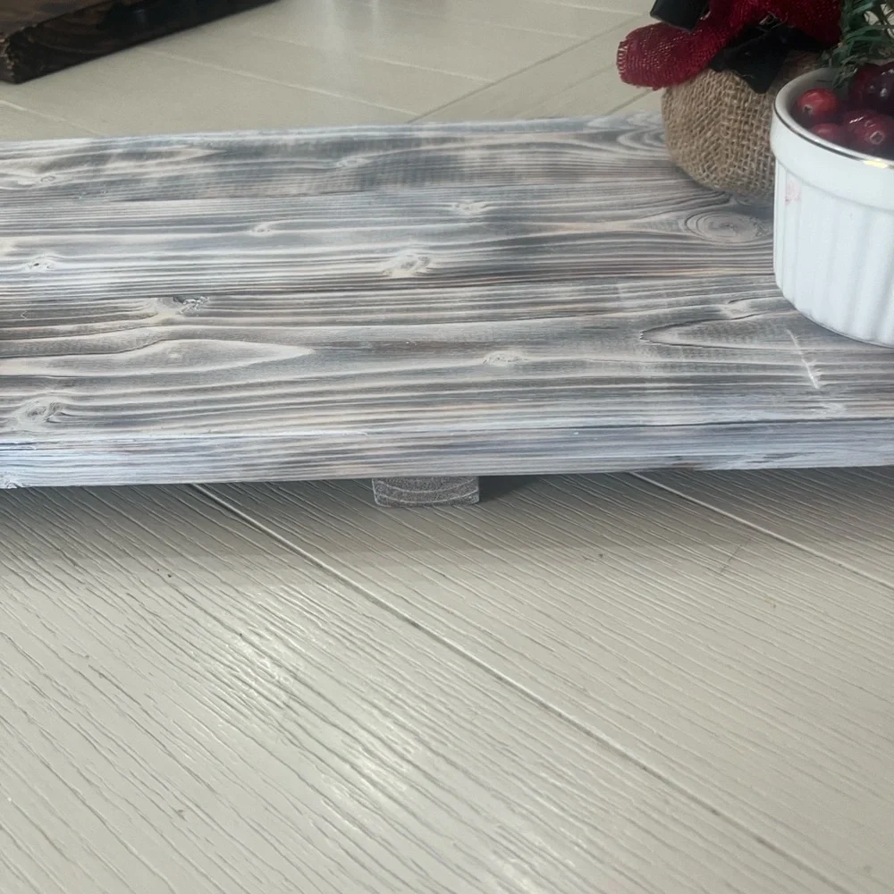 Rustic Wooden Plank Tray-Farmhouse Style Hand flamed Whitewash Finish NEW